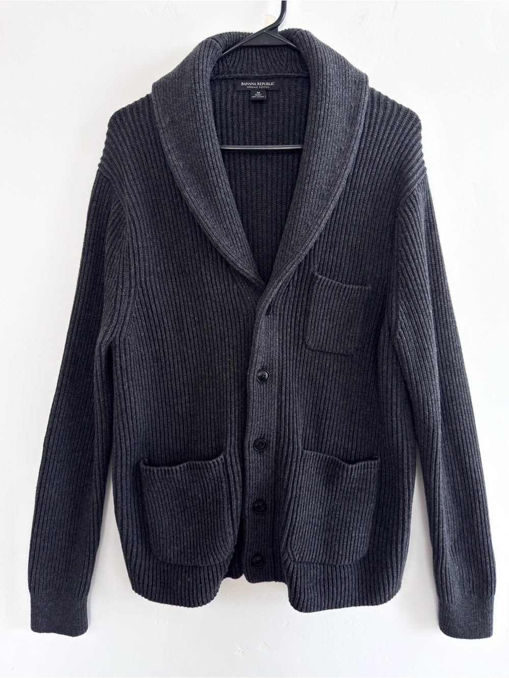 Banana Republic Organic Cotton Ribbed Shawl Collar Cardigan Men’s M Charcoal